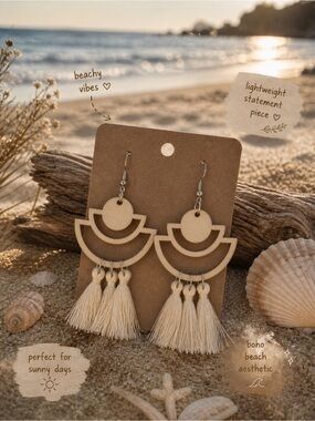 Hand Crafted Neutral Cream Boho Tassel Earrings